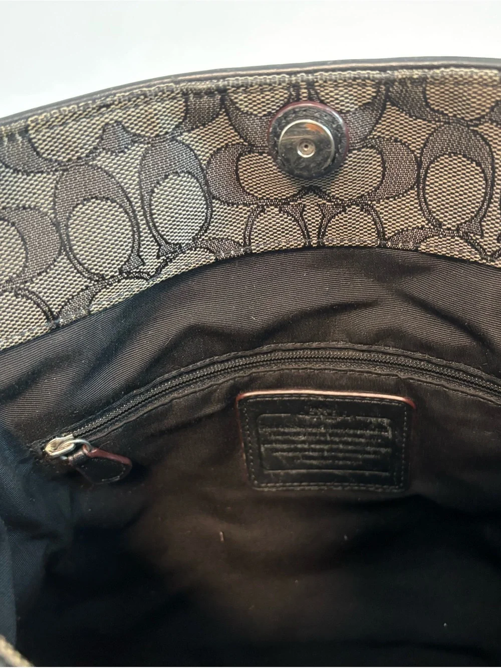 COACH ($385) Phoebe Beige/Dark Brown Jacquard Signature Shoulder Bag AUTHENTIC